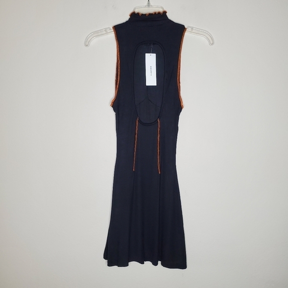Urban Outfitters Deja Black Halter Mock Neck Ribbed Exposed Seamed Mini Dress - Picture 7 of 10